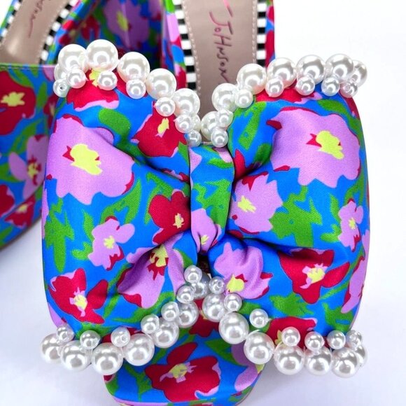 Betsy Johnson Maccie Platform Sandal Womens Size 7 in Blue Multi Floral Pearls - Picture 2 of 15